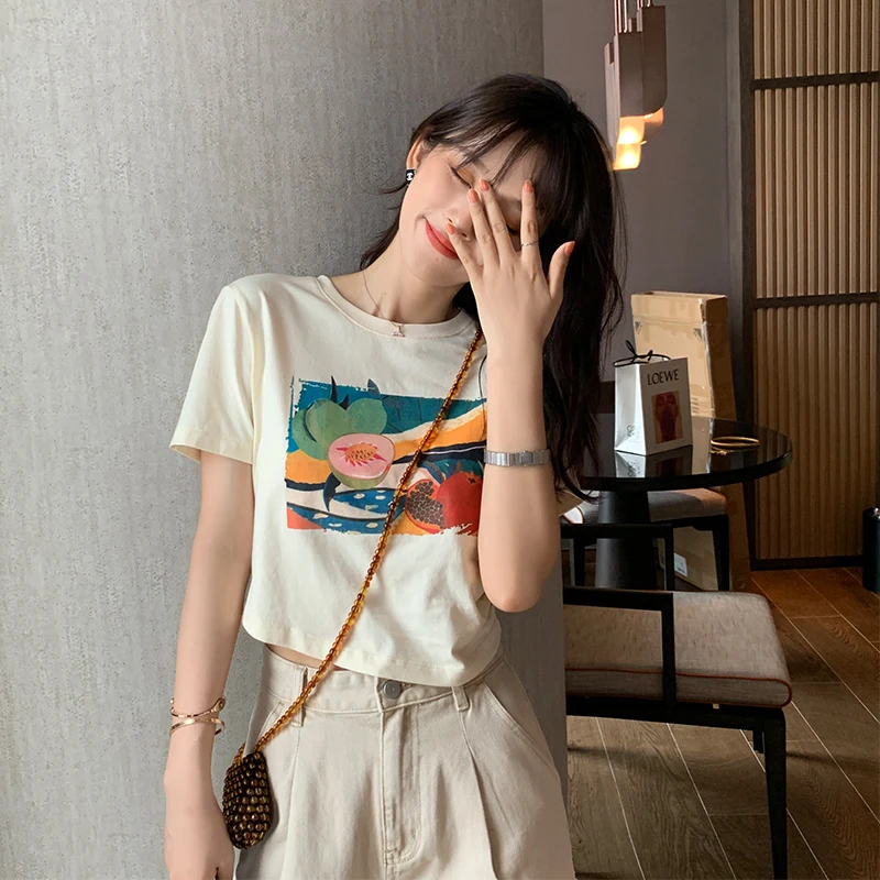 Женская футболка с принтом MISHOW Повседневная Базовая круглым вырезом и коротким