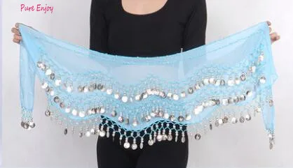 4 Belly Dance Waist Цепочка хип-шарф шифон трехслойная волна золотая монета талия Индия начинающий танец цепочка талии - Цвет: 4