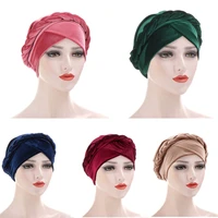 muslim women velour braid cross velvet bead braid turban hat scarf cancer chemo beanies cap hijab headwear headwrap accessories