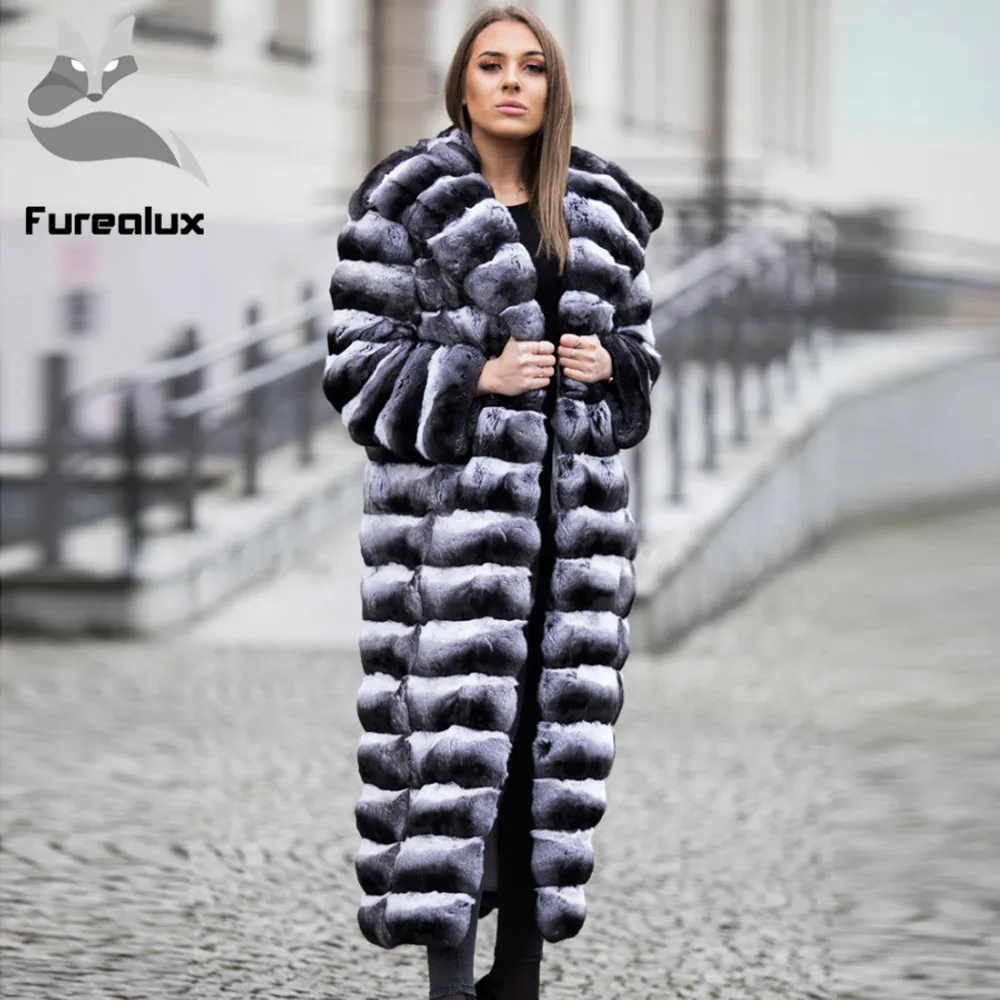 Шуба из натурального Шиншилла длинная 130 см шуба меха кролика Рекс женская