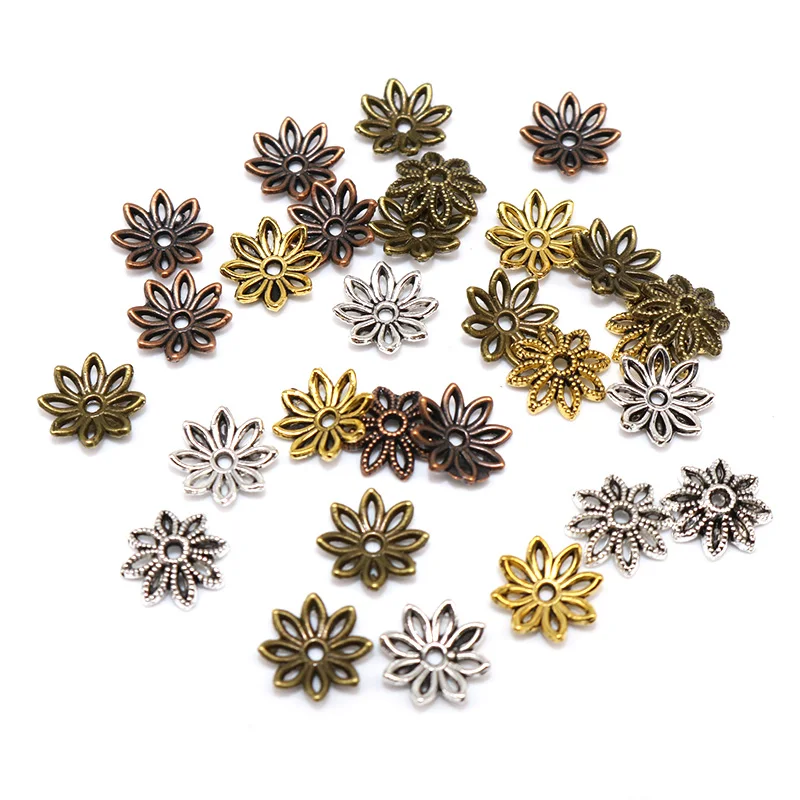 Тибетские посеребренные бусины 10 мм 100 шт. колпачки с лепестками лотоса