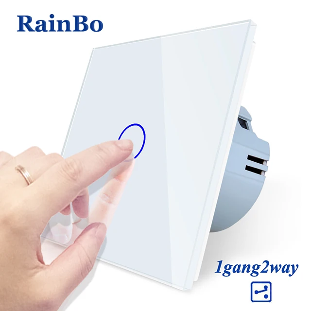 White Rainbo Фирменная Новинка Кристалл Стекло Панель стена ЕС Стандартный 110~ 250 В сенсорный выключатель Экран настенный выключатель света 1gang2way A1912CW/B - Цвет: White