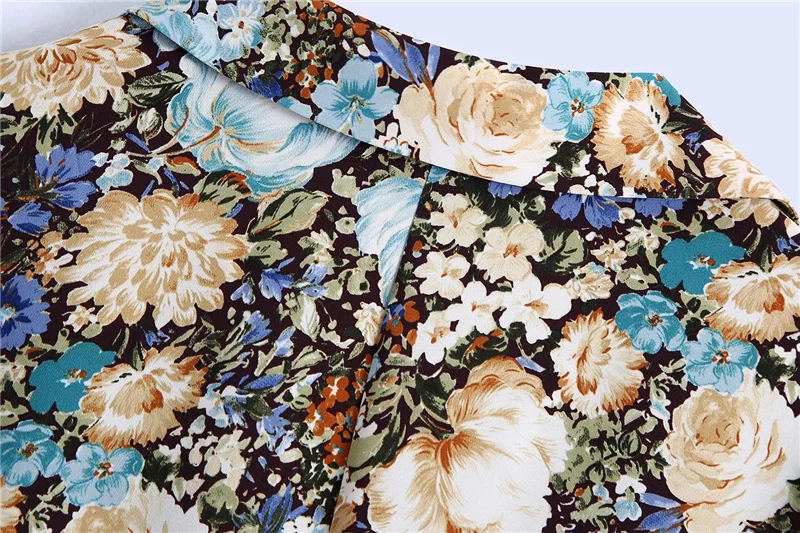

Qeils Women Chic Fashion Floral Print Mini Dress V-Neck Casual Vintage Long Sleeve Button-Up Female Dresses Vestidos Mujer