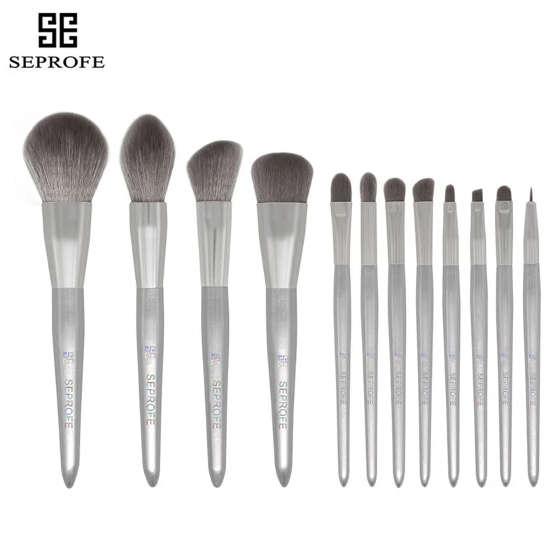 12 шт Серебряные Профессиональные кисти для макияжа набор кистей Набор