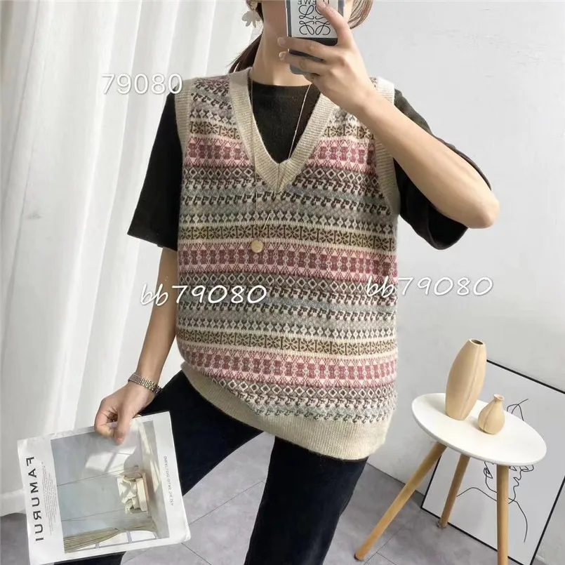 Новый корейский модный вязаный свитер с V образным вырезом жилет