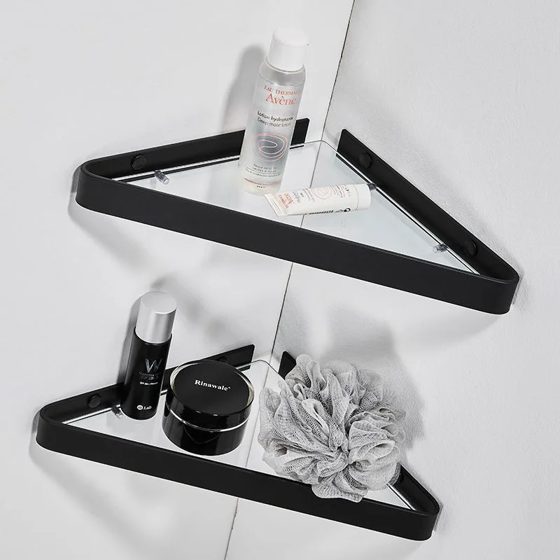 bathroom shelf aluminum shower shelf glass shower shelf black finish storage suction basket storage rack bathroom accessory free global shipping