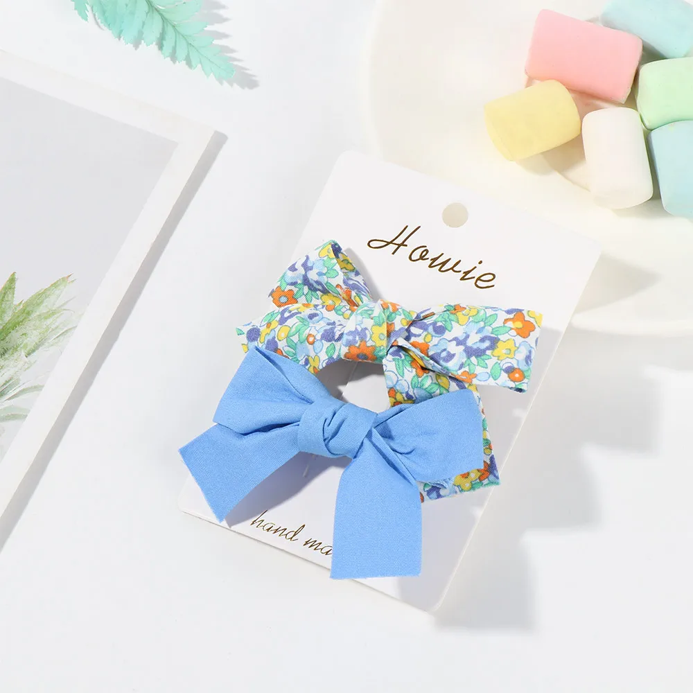

2Pcs Cute Floral Bow Children Hairpin Headdress Printed Side Bangs Clip Fashion Accessories Sweet Girl Princess Hair Barrettes