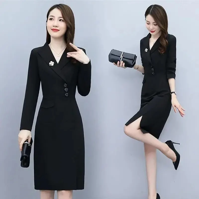 Женское деловое приталенное платье-блейзер элегантное офисное платье с отложным