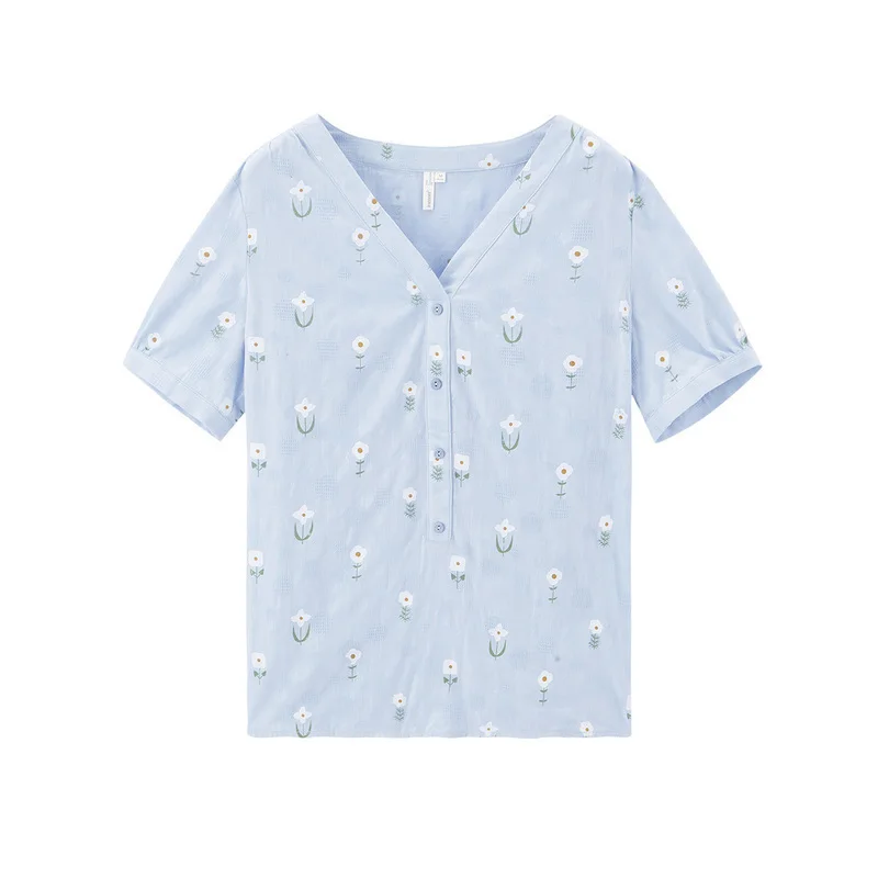 INMAN летняя блузка с короткими рукавами из чистого хлопка цветочным принтом и