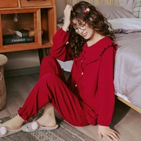 women full cotton pajamas wedding festive red pajama sets sleepwear long sleeve toplong pants pajamas home clothing pyjamas