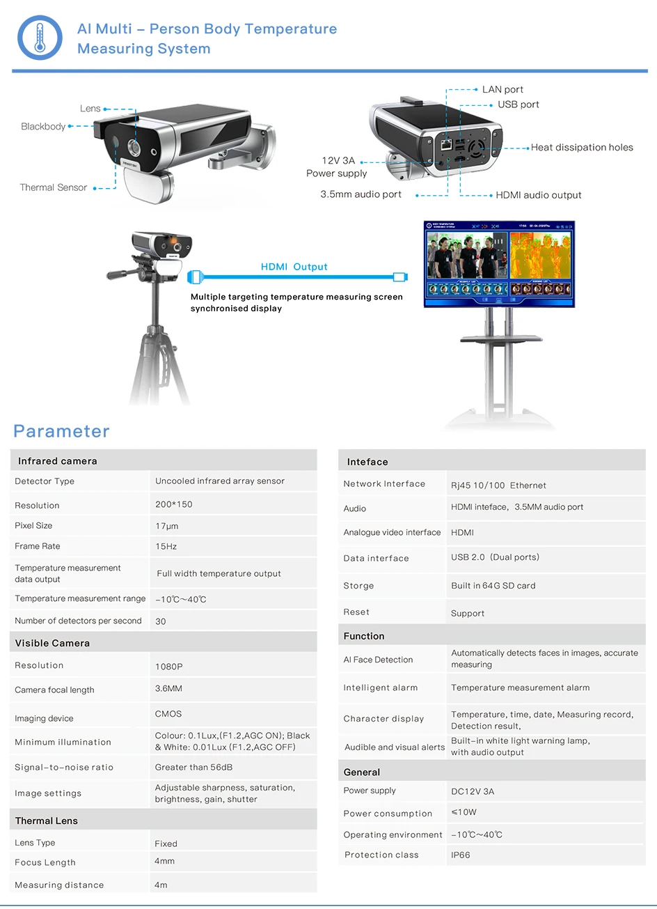 

Thermal imager camera Thermographic camera Alarm face recognition camera AI fever detection Built-in black body Cisco chip