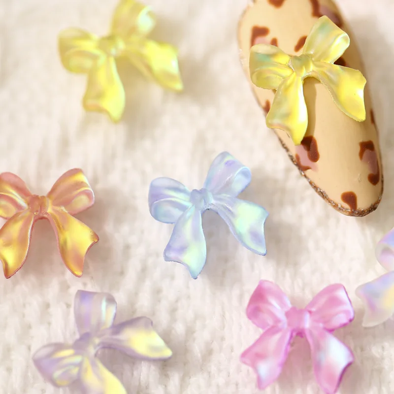 

Colorful Gradient Bowknot Nail Art Decoration Frosted Texture Long Ribbon Fashion 3D Fingernail DIY Accessories 30/100pcs