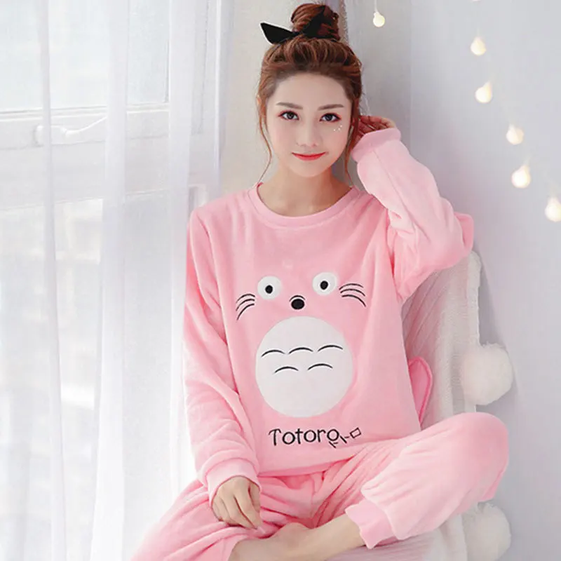 Женский пижамный комплект черная ночная рубашка размера плюс на зиму пижама из