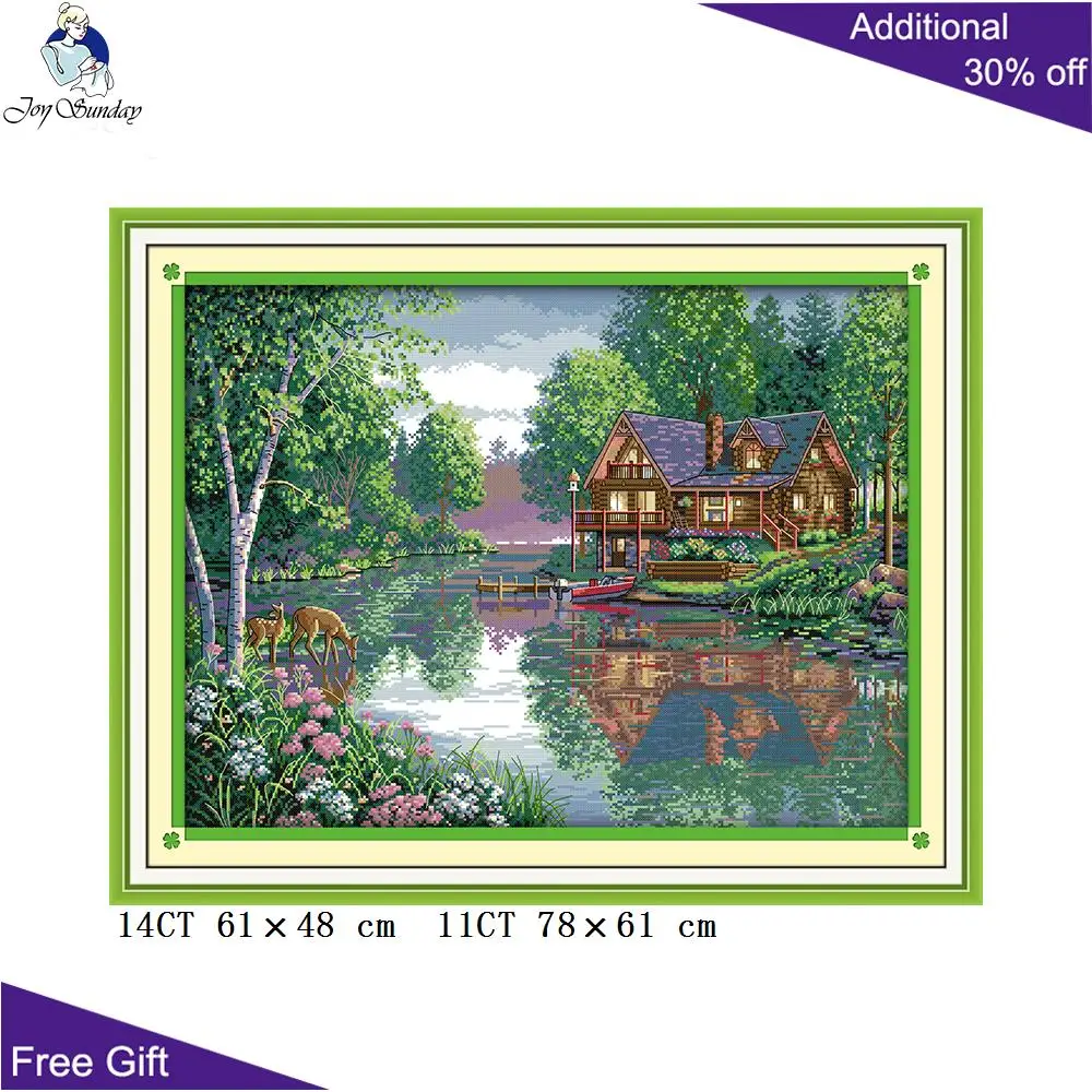 

Joy Sunday Leisure Hut F403 Counted and Stamped Home Decor Forest Fawn Creek House Embroidery DIY Cross Stitch kits