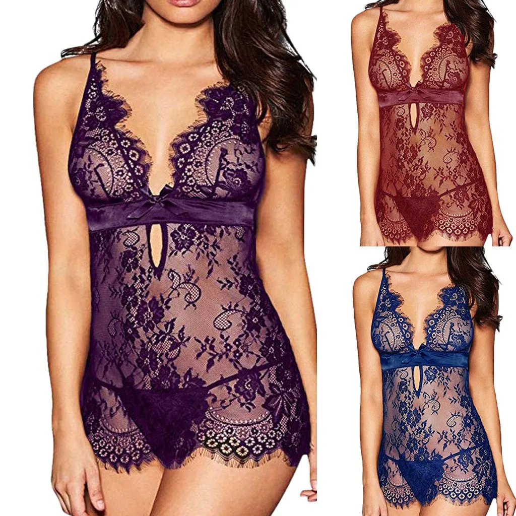 Women Night Sleepwear 3XL Plus Large Clothing Ladies Sexy Lace Nightdress + ThongLingerie Homewear Pyjama *X | Женская одежда