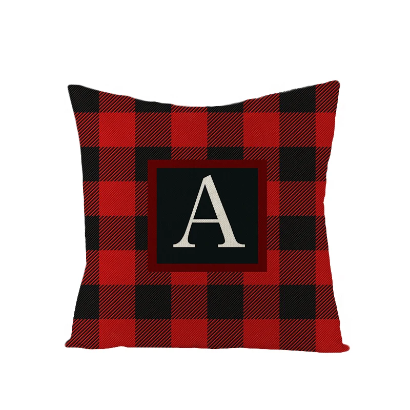 

Red Geometric Grid Cushion Cover English Alphabet Pillow Case Home Decoration Linen Pillowcase Sofa Chair Throw Pillow Cover