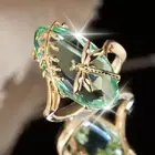 Кольцо обручальное женское с большим кристаллом и цирконием, роскошное светло-зеленое овальное Ювелирное Украшение, хороший подарок для женщин