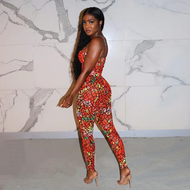 

Adogirl Leaf Print Spaghetti Straps Jumpsuit Women Sexy Sleeveless Backless Waist down Romper Summer Casual Fashion Overalls New