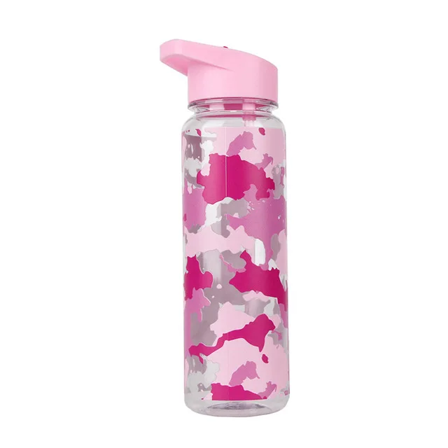 camouflage-pink Bpa бесплатно 750 мл Тритан пластиковая Спортивная уличная бутылка для воды с объемной шкалой печати для кухни мой напиток сок ручка чайник - Цвет: camouflage-pink