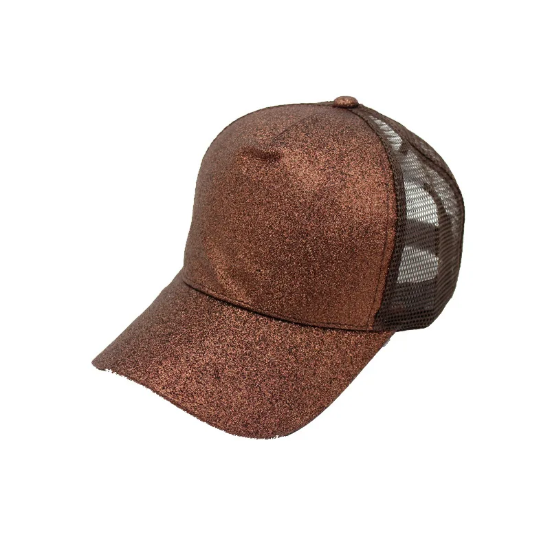 

Explosive style ponytail baseball cap Korean version of solid color sequins fluorescent all-match back opening cap mesh cap