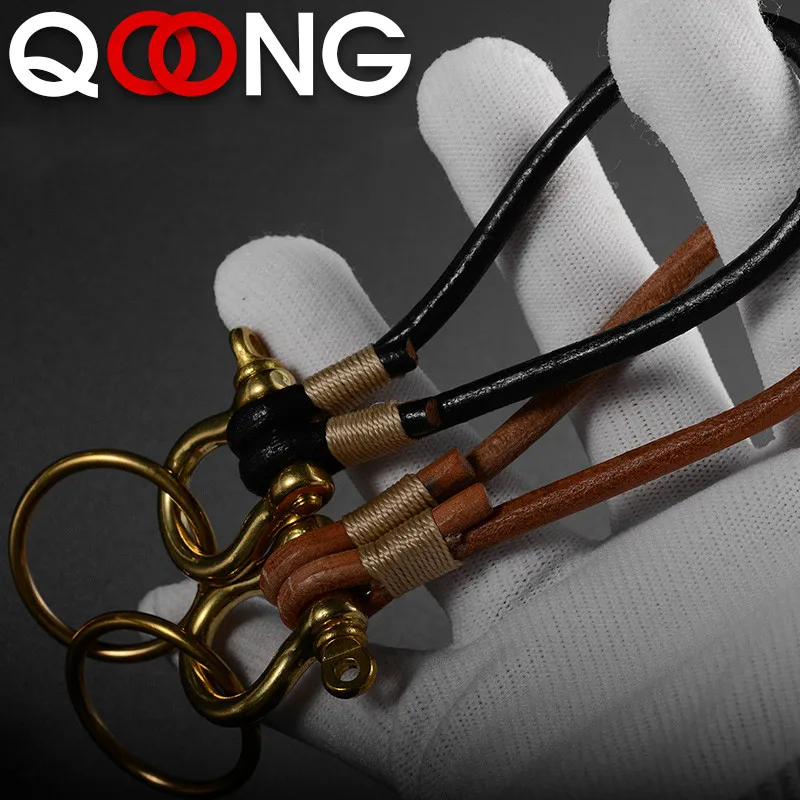 QOONG 100% натуральная кожа металлический автомобильный брелок чистое ручное