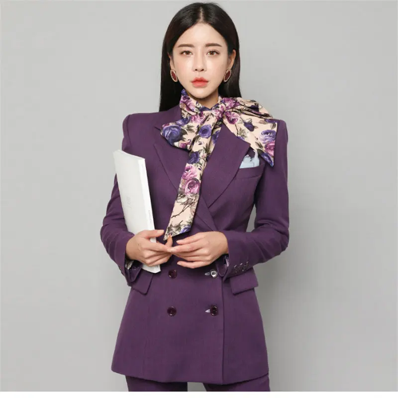 

HziriP 2020 Hot Purple Slim Formal Women OL Elegant Blazers+Office Lady Casual Pants Fresh All-Match Large Size Set 2 Piece Sets