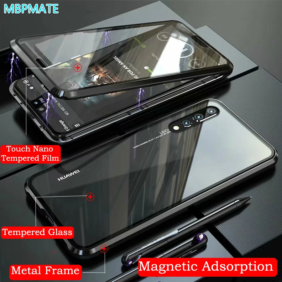 Магнитный адсорбционный металлический чехол для huawei P20 Pro Роскошный 360 Полное