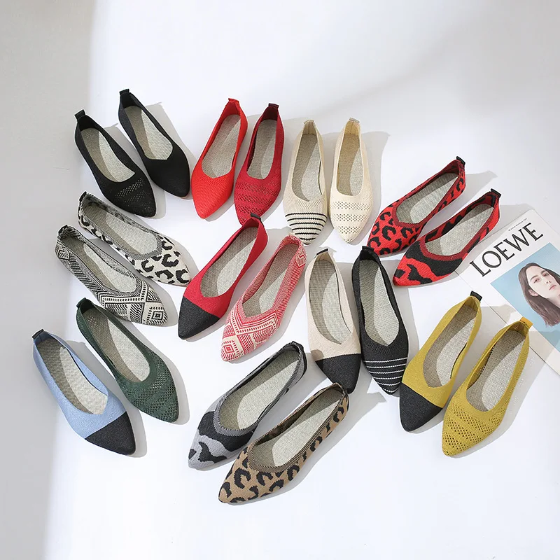 Spring 2021 New Woven Flats Shoes Women's Stretch Fabric Soft Bottom Shallow Mouth Pointed Breathable Korean Ballet Flats Shoes