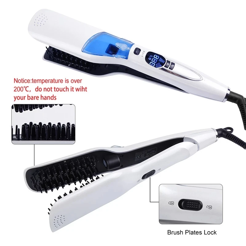 

LCD Hair Steam Straightener Electric Brush Hair Hair Flat Iron Vapor Plate Led Ferro Dry & Wet Hair Iron Steampod Styling Tool