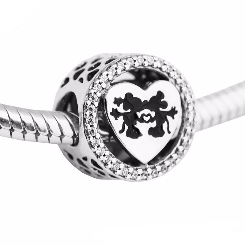 Популярные серебряные подвески с мышкой Love Clear CZ Icons Charm Подходит для европейских