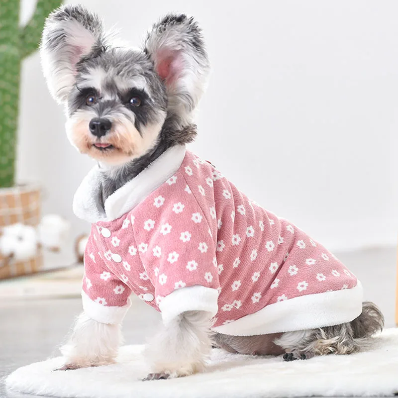 

Floral Dog Clothes Winter Corduroy Long Sleeve Dog Jacket For Small Large Dogs Bichon Pink Navy Costume Pet Outfit Puppy Coat 3L