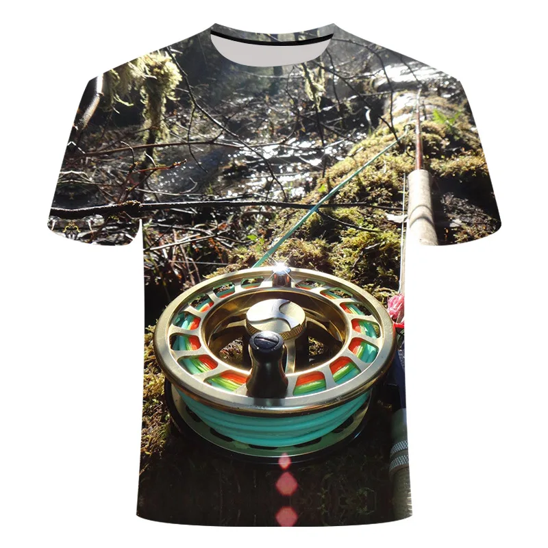 

Summer new blue sea fishing printing loose T-shirtS for men and women fashion trend youth handsome hip-hop short sleeve Graphic