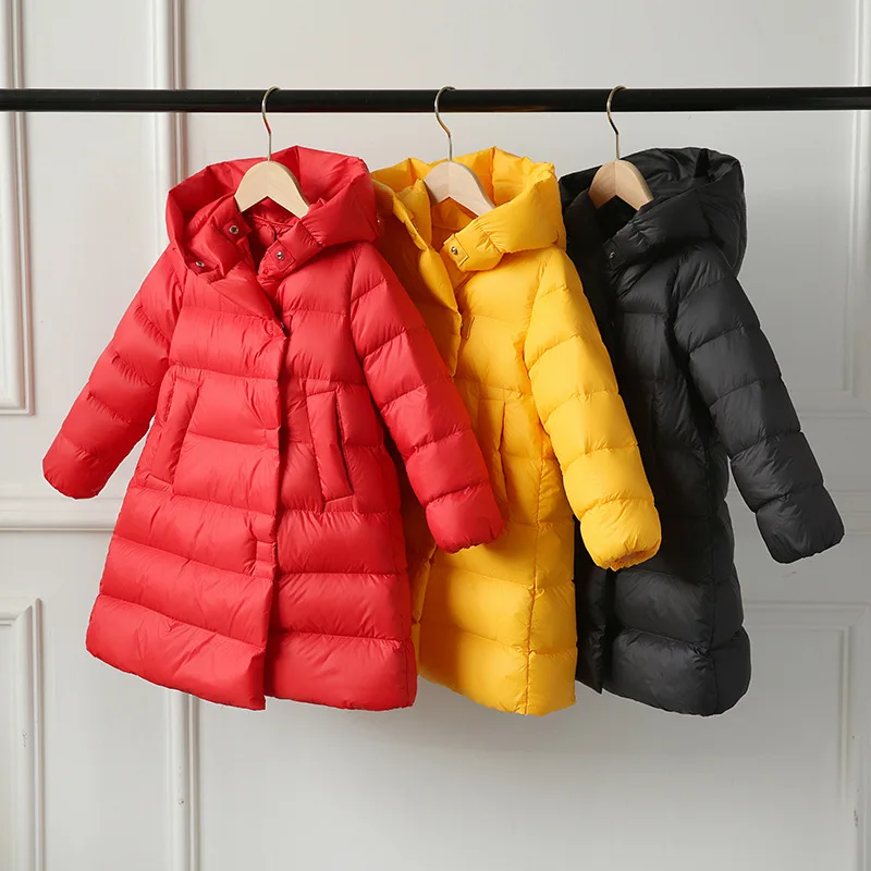 

Children Mid-Length Hooded Down Jacket Boys Girls Thickening Warm White Duck Down Coats Kids Winter Parkas 4-14t