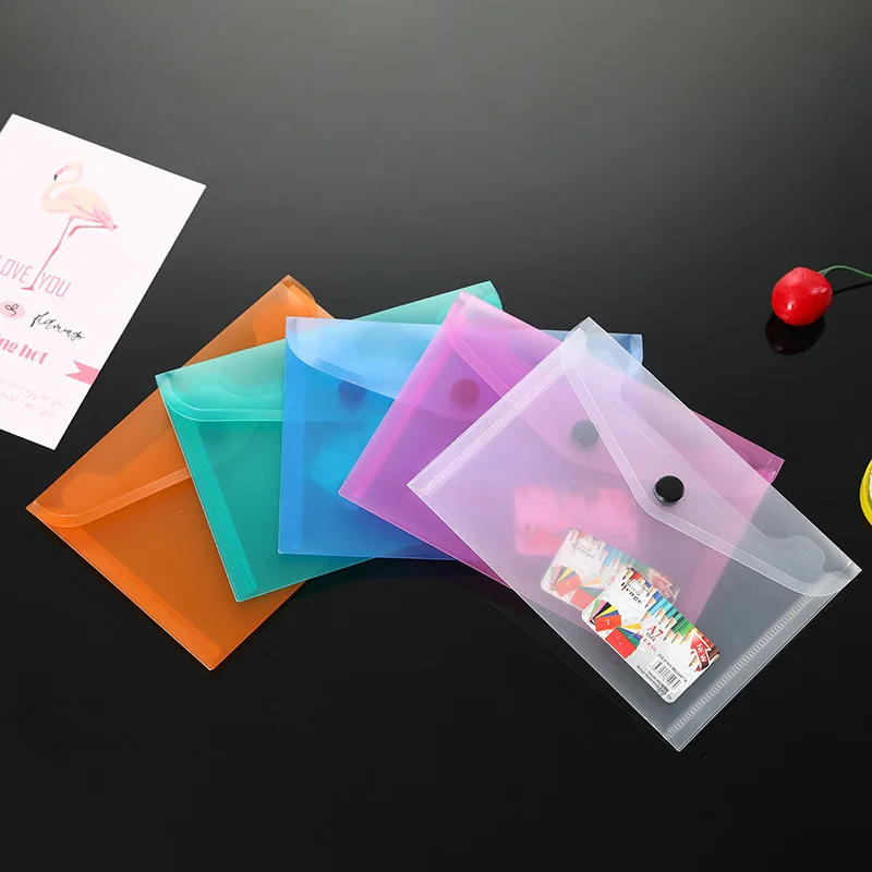 

3pcs/Set A7 Creative Simple Transparent Frosted Buckle File Bag Plastic Data Bag Bill Bag Student Office Supplies Storage Bag