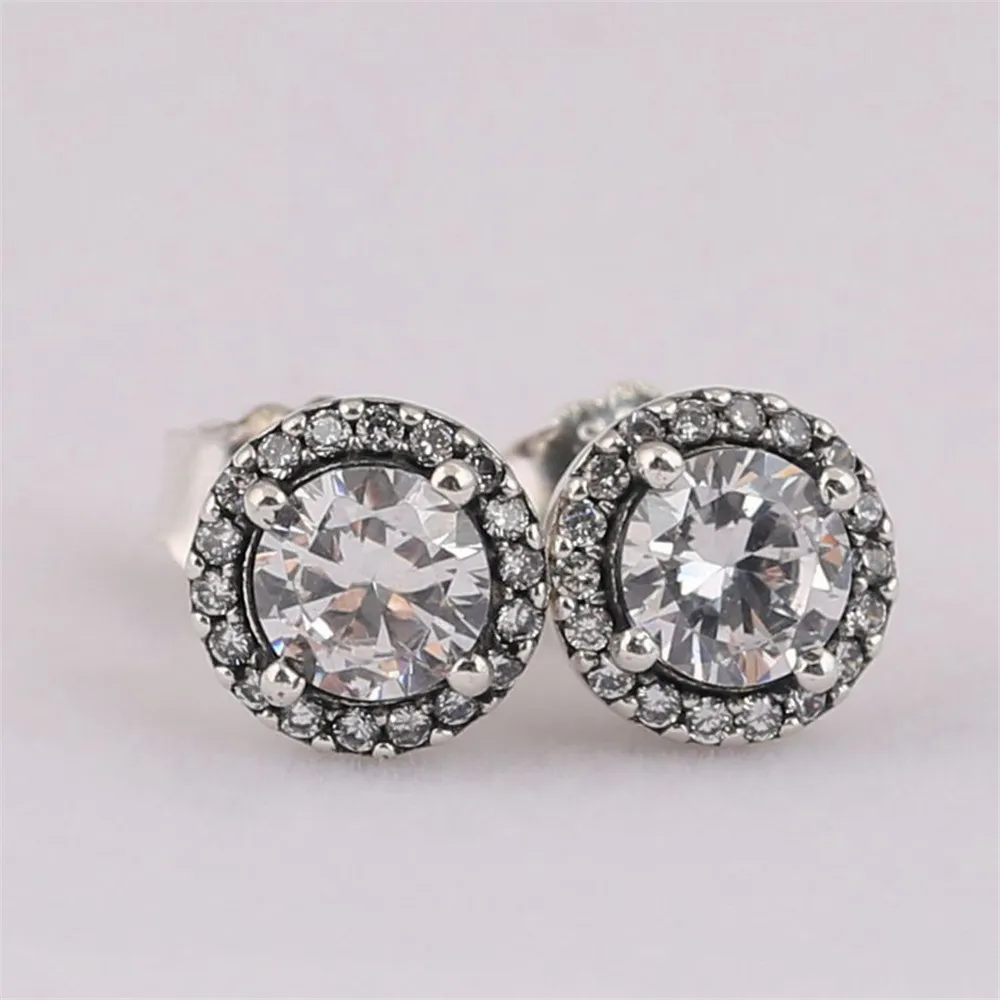 

925 Sterling Silver pan Earring Classic Elegance With Clear Crystal Stud Earrings For Women Wedding Gift Fashion Jewelry