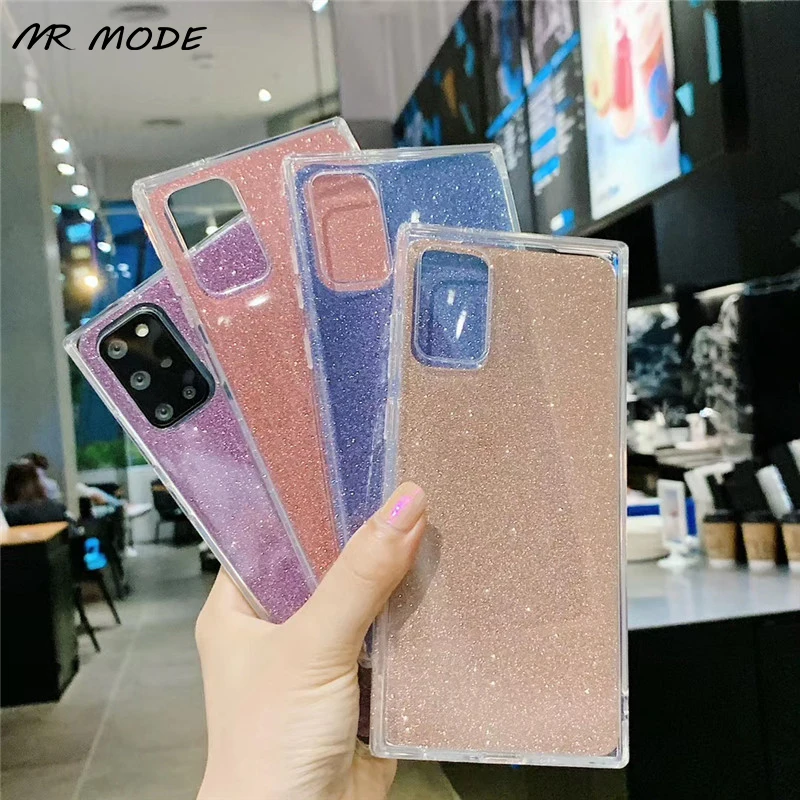 

Luxury Square Clear TPU Cover Glitter Paper Powder Phone Case For Samsung Galaxy S20 Ultra A51 A71 S9 S10 Plus Shockproof Shell