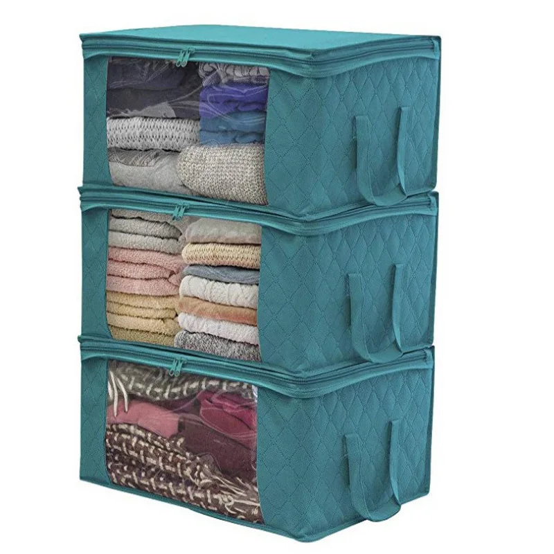 

1pc Non-Woven Fabric Storage Bags for Quilt Blanket Duvet Clothing Organizer Foldable Large Capacity Dust Bag 49*36*21cm