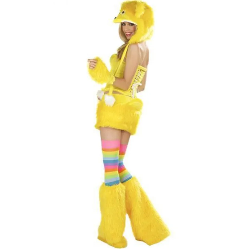 

High Quality Girl Yellow Panda Costume Animal Fur Bear Cosplay Carnival Party Dress Costume