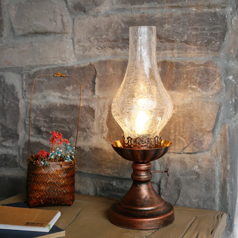 

Kerosene Lamp Art deco Bedside glass Lampara led escritorio for Living room table top Dining study rustic metal light ZM1117
