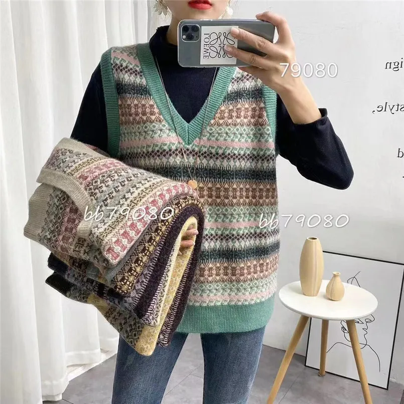 Новый корейский модный вязаный свитер с V образным вырезом жилет