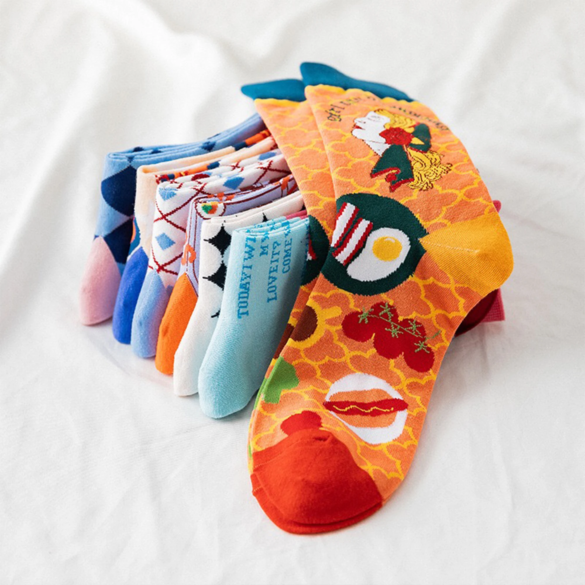 1 пара носков средней длины мужские и женские носки стильные креативные рисунки