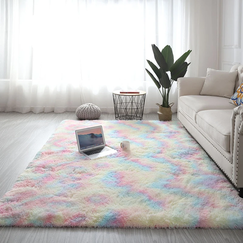 

Tie Dyeing Plush Soft Carpet Fluffy Rugs Wool Geometric Pattern Carpet Rug Bedroom Living Room Water Absorb Anti-slip Floor Mats