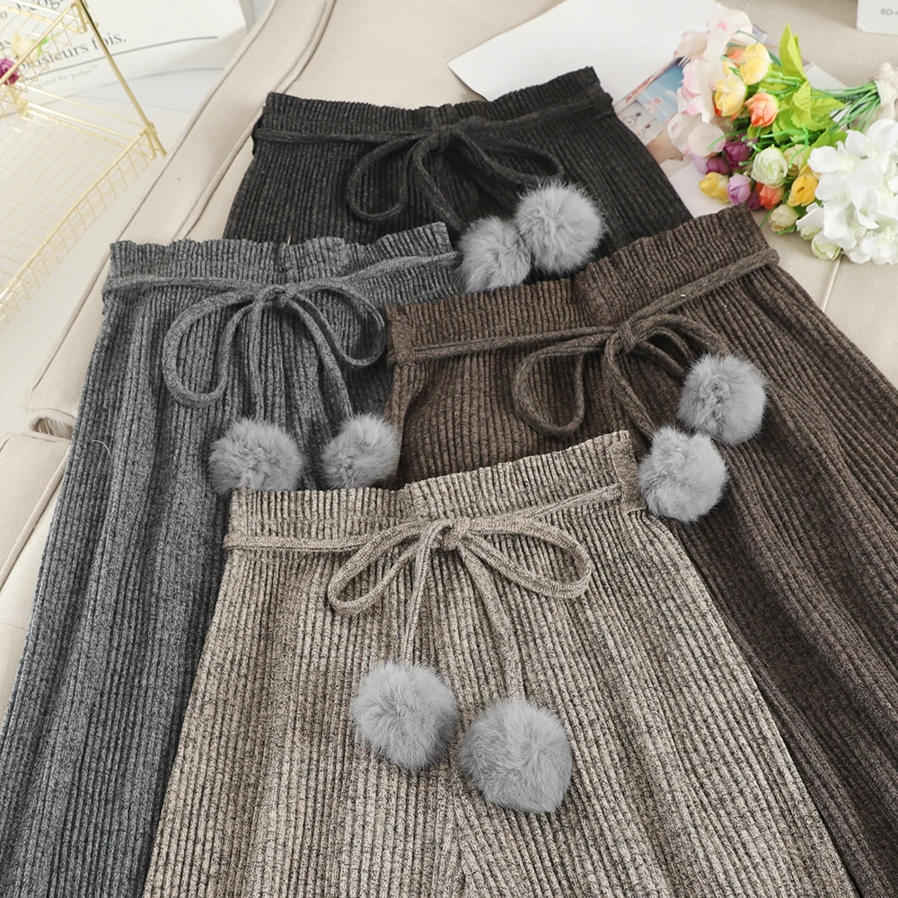 SINGRAIN зима осень для женщин шерстяные широкие ноги брюки мода эластичный пояс