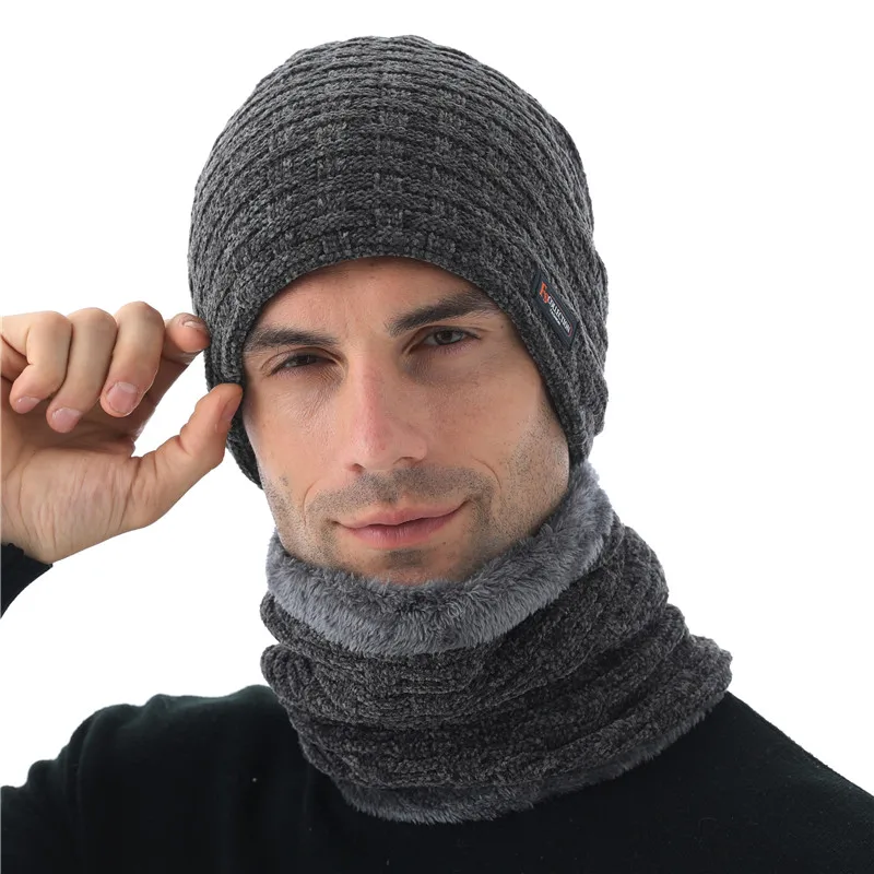 Xthree синель зимняя шапка для мужчин облегающие шапки вязаная шарф с подкладкой