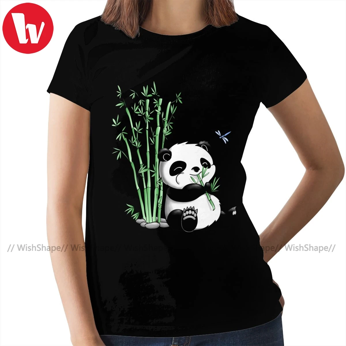 

Animal Bite T-Shirt Panda Eating Bamboo T Shirt Trendy O Neck Women tshirt Print Short-Sleeve Ladies Tee Shirt