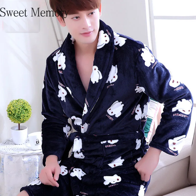 

2020 Sweet Memory Women Men Pijamas Warm Soft Flannel Full Sleeve Long Bath Robe Bathrobe Gown Robe