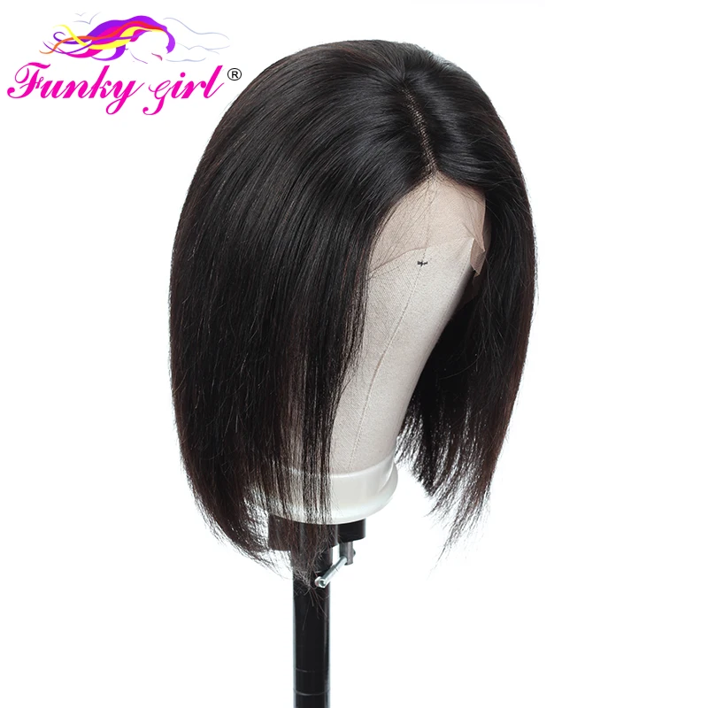 Funky Girl 13x4 человеческие волосы на кружеве, парики предварительно выщипанной плотности, 150%, бразильские волосы Remy, прямые волосы на кружеве, парик для черных женщин