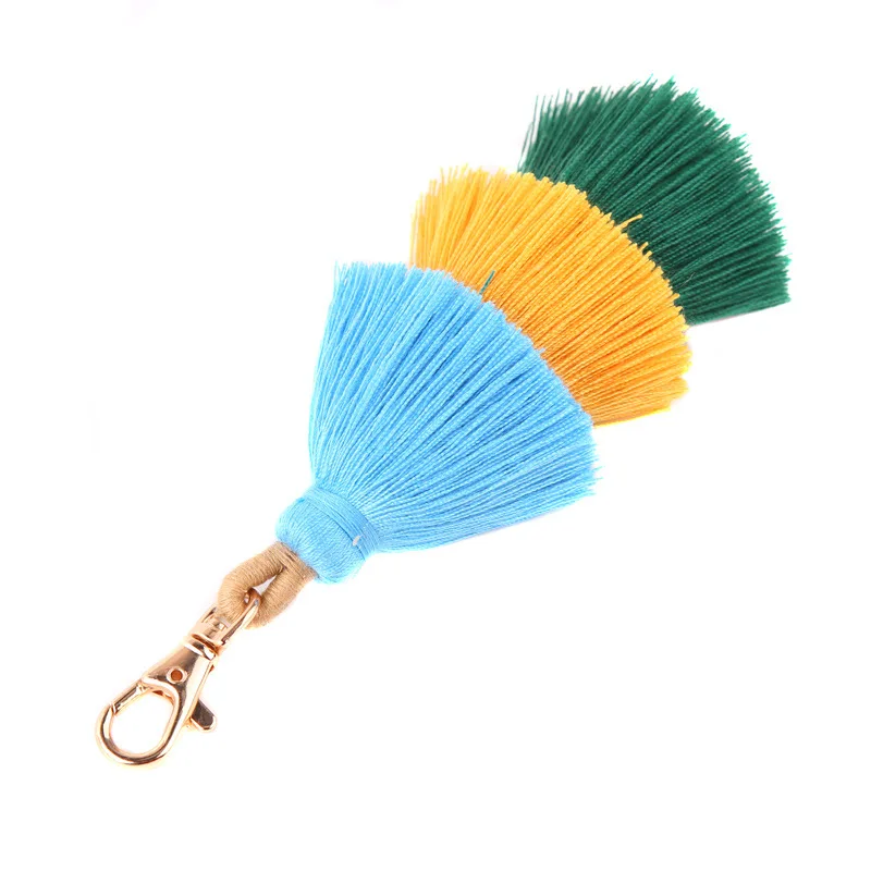 

New Fashion Handmade Women Colorful Boho Pom Pom Tassel Bag Charm Key Chain Fashion Jewerly