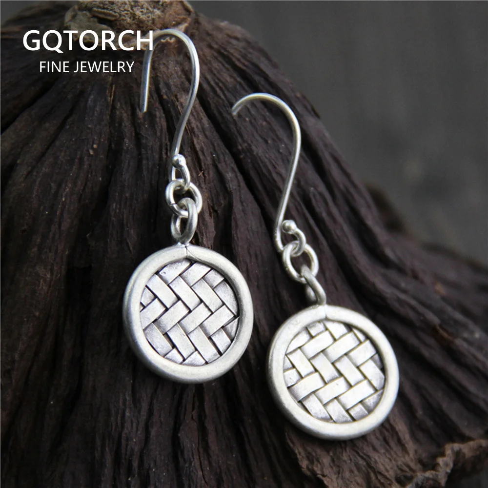 100% Настоящее Твердое Серебро 925 пробы Висячие серьги для женщин коса ручной