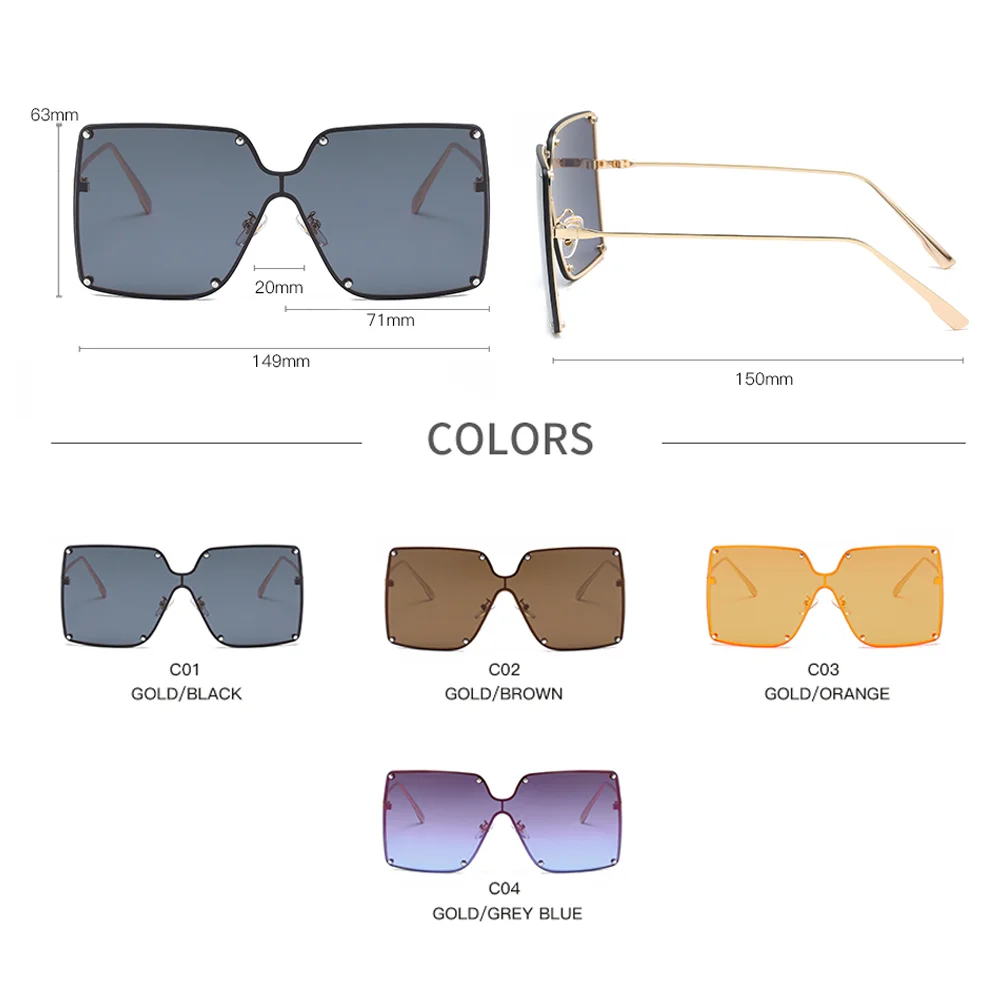 

Oversized Brown Sunglasses Rimless Square Woman Glasses 2020 Fashion Orange Sun Glasses Luxury Brand Eyewear Big Shades Oculos